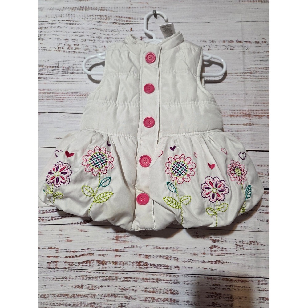 Kids Headquarters Girls White Floral Embroidered Puffer Vest Bubble Hem 2T